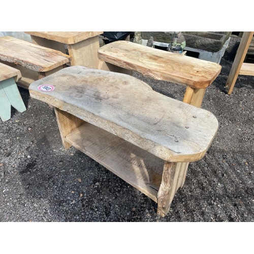 1043 - TWO WOODEN STOOLS, LONGEST 51CM (H) X 104CM (L) / ALL LOTS ARE LOCATED IN SL0 9LG, REGRETFULLY WE DO... 