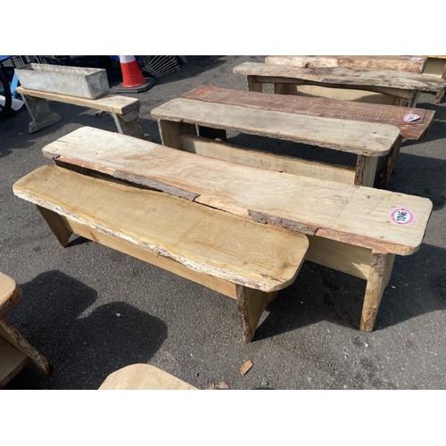 1046 - TWO LARGE WOODEN STOOLS, LONGEST 50CM (H) X 183CM (L) / ALL LOTS ARE LOCATED IN SL0 9LG, REGRETFULLY... 