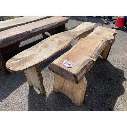 1048 - TWO LARGE WOODEN STOOLS, LONGEST 50CM (H) X 178CM (L) / ALL LOTS ARE LOCATED IN SL0 9LG, REGRETFULLY... 