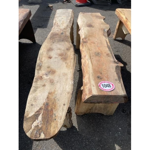 1048 - TWO LARGE WOODEN STOOLS, LONGEST 50CM (H) X 178CM (L) / ALL LOTS ARE LOCATED IN SL0 9LG, REGRETFULLY... 