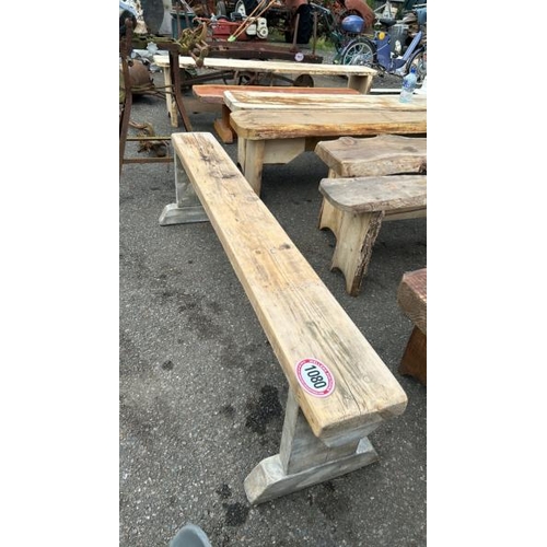 1080 - A LONG PINE BENCH, 48CM (H) X 180CM (W) / ALL LOTS ARE LOCATED IN SL0 9LG, REGRETFULLY WE DO NOT OFF... 