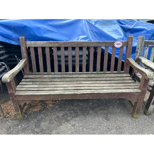 1084 - A WOODEN GARDEN BENCH, 82CM (H) X 150CM (W) X 51CM (D) / ALL LOTS ARE LOCATED IN SL0 9LG, REGRETFULL... 