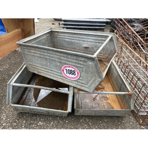 1088 - THREE GALVANISED TOTE BINS / ALL LOTS ARE LOCATED IN SL0 9LG, REGRETFULLY WE DO NOT OFFER SHIPPING, ... 