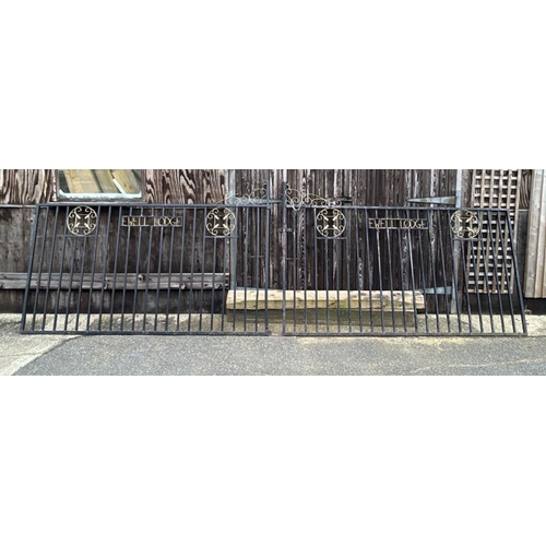 1102 - A SET OF ORNATE DRIVEWAY GATES, 'EWELL LODGE', EACH SECTION APPROX 283CM (W) X 183CM AT HIGHEST POIN... 