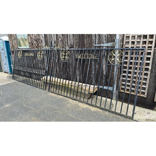 1102 - A SET OF ORNATE DRIVEWAY GATES, 'EWELL LODGE', EACH SECTION APPROX 283CM (W) X 183CM AT HIGHEST POIN... 