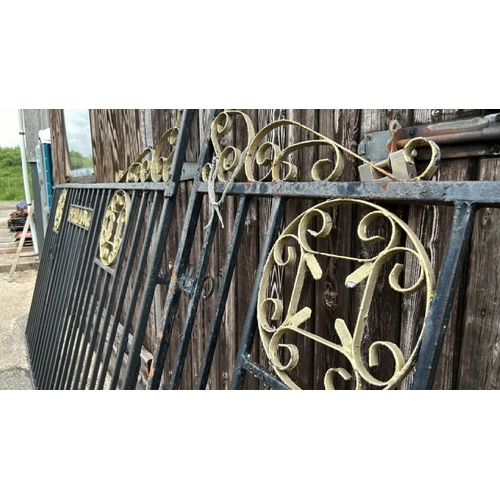 1102 - A SET OF ORNATE DRIVEWAY GATES, 'EWELL LODGE', EACH SECTION APPROX 283CM (W) X 183CM AT HIGHEST POIN... 