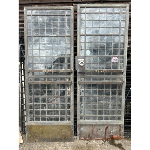 1104 - A PAIR OF BRONZE 'PRIVATE' ENTRY DOORS, GLASS PANELS IN GOOD CONDITION, 214CM (H) X 77CM (W) / ALL L... 