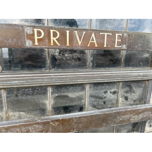 1104 - A PAIR OF BRONZE 'PRIVATE' ENTRY DOORS, GLASS PANELS IN GOOD CONDITION, 214CM (H) X 77CM (W) / ALL L... 