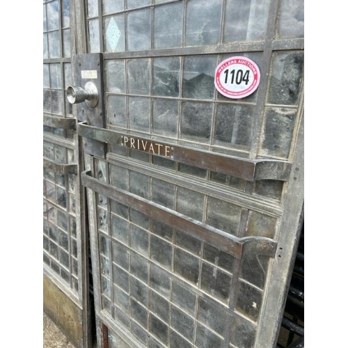 1104 - A PAIR OF BRONZE 'PRIVATE' ENTRY DOORS, GLASS PANELS IN GOOD CONDITION, 214CM (H) X 77CM (W) / ALL L... 