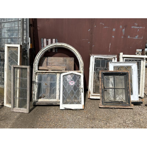 1107 - EIGHT ASSORTED STAINED GLASS WINDOWS IN WOODEN FRAMES, LARGEST 135CM (H) X 111CM (W) / ALL LOTS ARE ... 