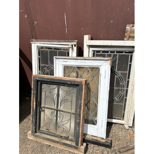 1107 - EIGHT ASSORTED STAINED GLASS WINDOWS IN WOODEN FRAMES, LARGEST 135CM (H) X 111CM (W) / ALL LOTS ARE ... 