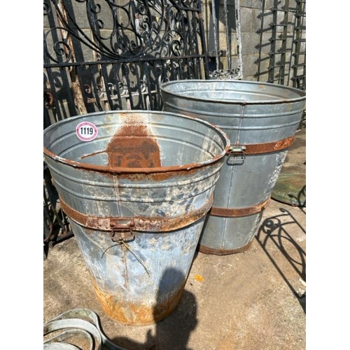 1119 - TWO LARGE GALVANISED BUCKETS, LARGEST 85CM (H) X 70CM (DIA) / ALL LOTS ARE LOCATED IN SL0 9LG, REGRE... 