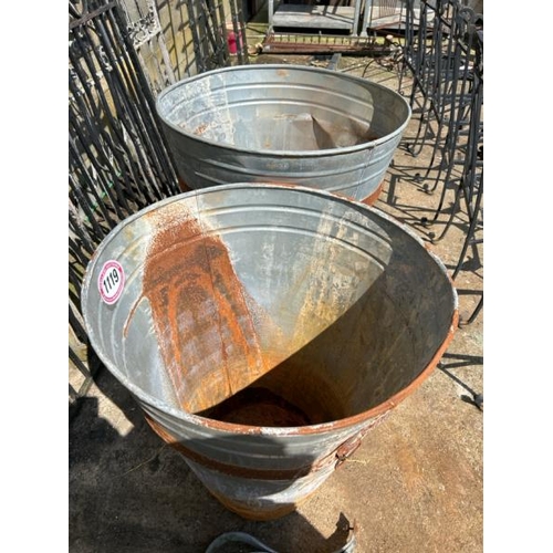 1119 - TWO LARGE GALVANISED BUCKETS, LARGEST 85CM (H) X 70CM (DIA) / ALL LOTS ARE LOCATED IN SL0 9LG, REGRE... 