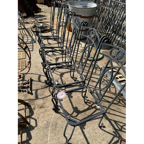 1122 - SIX WROUGHT IRON GARDEN CHAIRS, EACH APPROX 97CM (H) / ALL LOTS ARE LOCATED IN SL0 9LG, REGRETFULLY ... 