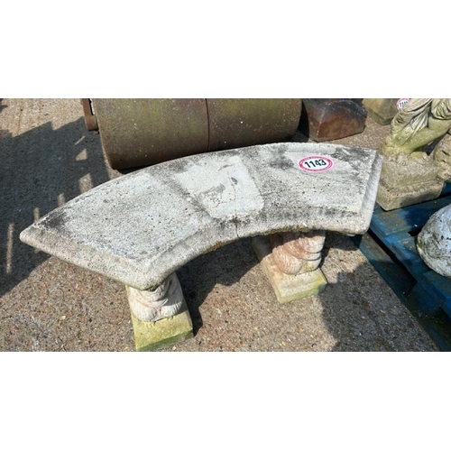 1143 - A THREE PIECE RECONTITUTED STONE GARDEN BENCH, 45CM (H) X 105CM (W) / ALL LOTS ARE LOCATED IN SL0 9L... 