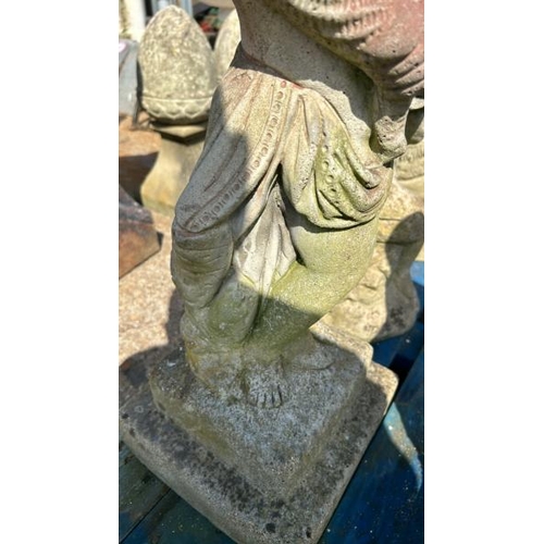 1144 - A RECONSTITUTED STONE CHERUB BIRD BATH BASE, 74CM (H) / ALL LOTS ARE LOCATED IN SL0 9LG, REGRETFULLY... 