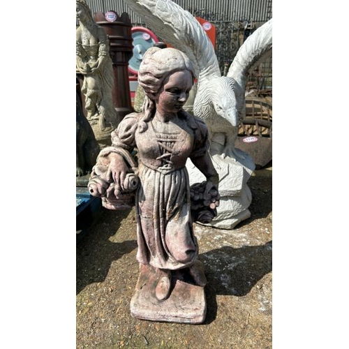 1152 - A STATUE OF A LADY CARRYING FRUIT, PREVIOUSLY REPAIRED, 80CM (H) / ALL LOTS ARE LOCATED IN SL0 9LG, ... 