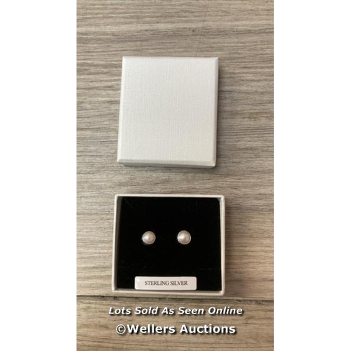 3449 - MABE PEARL STUD EARRINGS SOLID STERLING SILVER 6MM PEARLS ROUND. BOX / H67