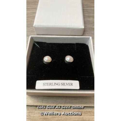 3449 - MABE PEARL STUD EARRINGS SOLID STERLING SILVER 6MM PEARLS ROUND. BOX / H67