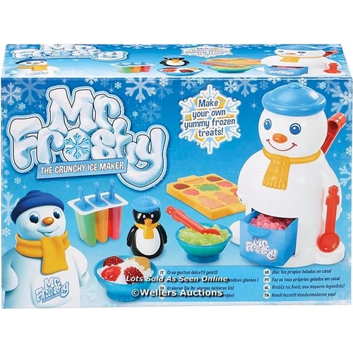 3056 - MR FROSTY THE ICE CRUNCHY MAKER, RETRO PLASTIC SNOWMAN SHAPED TOY MACHINE FOR KIDS WITH ICE CUBE MOU... 