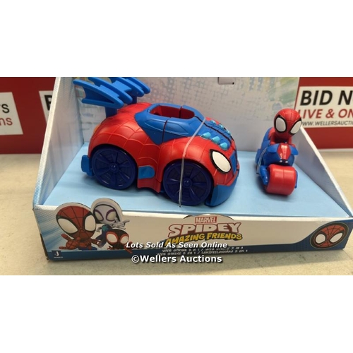 3060 - MARVEL'S SPIDEY AND HIS AMAZING FRIENDS SNF0113 2 N 1 STRIKE FEATURE VEHICLE-LAUNCH WEB CYCLE-MUST-H... 