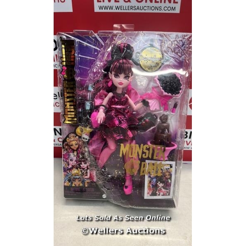 3063 - MONSTER HIGH DRACULAURA DOLL IN MONSTER BALL PARTY DRESS WITH THEMED ACCESSORIES LIKE CHOCOLATE FOUN... 