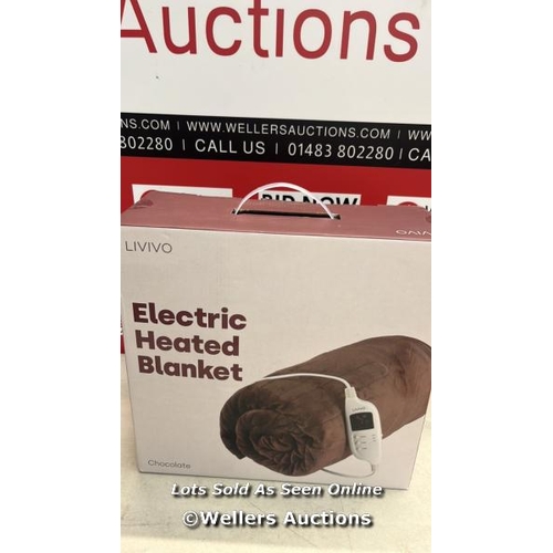 3130 - LIVIVO HEATED ELECTRIC OVER BLANKET  SOFT CHOCOLATE MICRO FLEECE THROW WITH 10 HEAT SETTINGS AND TIM... 