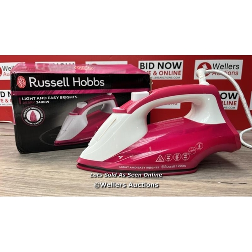 3566 - RUSSELL HOBBS LIGHT & EASY BRIGHTS BERRY STEAM IRON, FABRIC SOFTENING INFUSED CERAMIC SOLEPLATE. 2X ... 