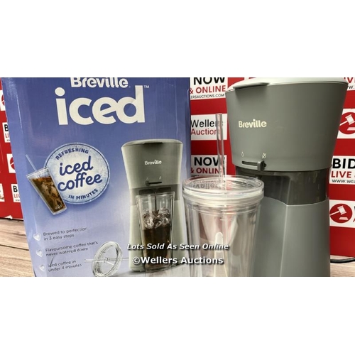 3570 - BREVILLE ICED COFFEE MAKER SINGLE SERVE ICED COFFEE MACHINE PLUS COFFEE CUP WITH STRAW  GREY [VCF155... 