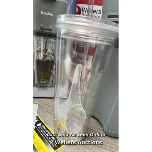 3570 - BREVILLE ICED COFFEE MAKER SINGLE SERVE ICED COFFEE MACHINE PLUS COFFEE CUP WITH STRAW  GREY [VCF155... 