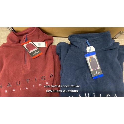 2246 - BOX OF 30 LADIES NEW NAUTICA FLEECE 1/4 ZIP SWEATSHIRTS / NAVY & RED / MIXED SIZES / P14-16