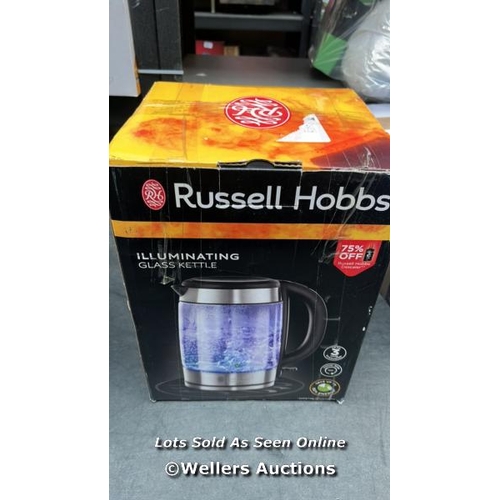 5039 - RUSSELL HOBBS ILLUMINATING 1.7L ELECTRIC CORDLESS GLASS KETTLE WITH BLACK/BRUSHED STAINLESS STEEL AC... 