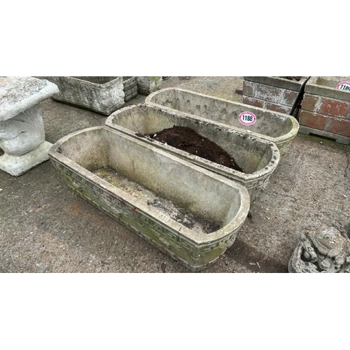 1188 - THREE MATCHING GRECIAN STYLE PLANTERS, 25CM (H) X 91CM (L) X 33CM (D) / ALL LOTS ARE LOCATED IN SL0 ... 