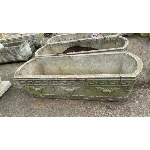 1188 - THREE MATCHING GRECIAN STYLE PLANTERS, 25CM (H) X 91CM (L) X 33CM (D) / ALL LOTS ARE LOCATED IN SL0 ... 