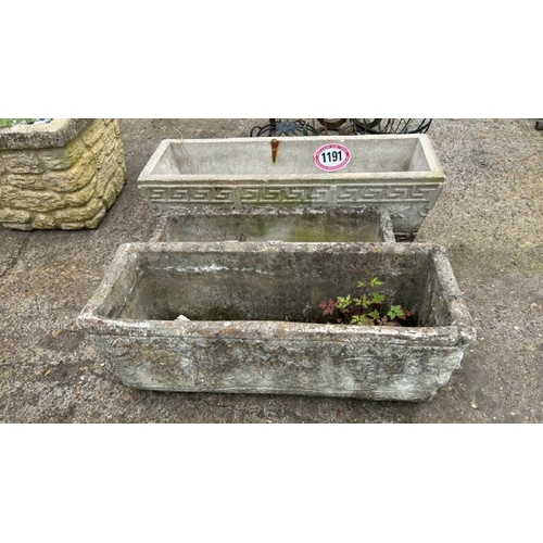 1191 - THREE NON-MATCHING TROUGHS, LARGEST 25CM (H) X 78CM (L) X 24CM (D) / ALL LOTS ARE LOCATED IN SL0 9LG... 