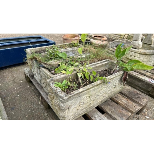 1194 - FOUR MATCHING RECONSTITUTED STONE RECTANGULAR PLANTERS, 26CM (H) X 72CM (L) X 23CM (D) / ALL LOTS AR... 