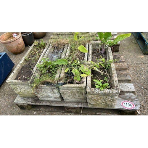 1194 - FOUR MATCHING RECONSTITUTED STONE RECTANGULAR PLANTERS, 26CM (H) X 72CM (L) X 23CM (D) / ALL LOTS AR... 