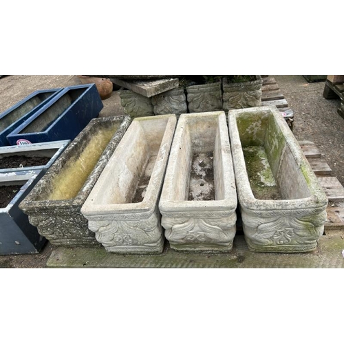 1195 - FOUR MATCHING RECONSTITUTED STONE RECTANGULAR PLANTERS, 26CM (H) X 72CM (L) X 25CM (D) / ALL LOTS AR... 