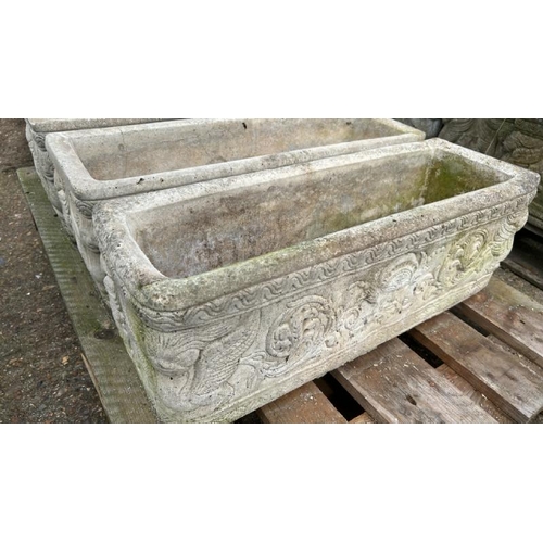 1195 - FOUR MATCHING RECONSTITUTED STONE RECTANGULAR PLANTERS, 26CM (H) X 72CM (L) X 25CM (D) / ALL LOTS AR... 