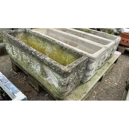 1195 - FOUR MATCHING RECONSTITUTED STONE RECTANGULAR PLANTERS, 26CM (H) X 72CM (L) X 25CM (D) / ALL LOTS AR... 