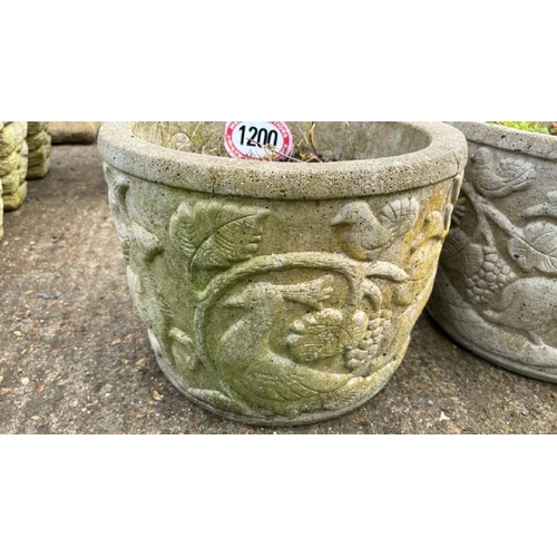 1200 - A PAIR OF RECONSTITUTED STONE ROUND PLANTERS, 30CM (H) X 40CM (DIA) / ALL LOTS ARE LOCATED IN SL0 9L... 