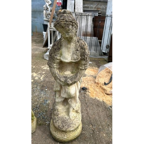 1203 - A RECONSTITUTED STONE STATUE OF A LADY HOLDING A DOVE, 84CM (H) / ALL LOTS ARE LOCATED IN SL0 9LG, R... 