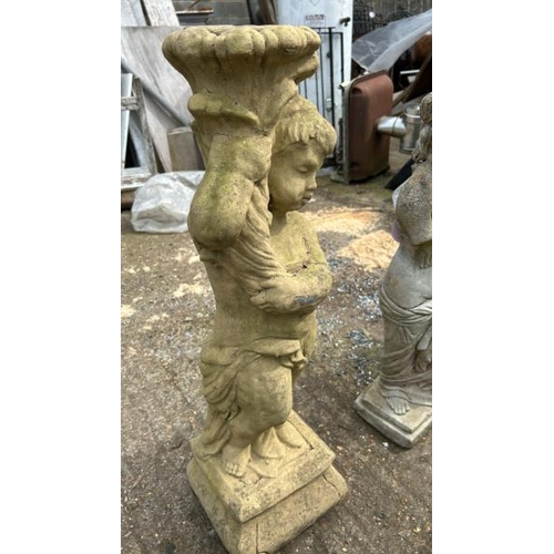 1205 - A RECONSTITUTED STONE BIRDBATH BASE, DEPICTING A CHERUB, 82CM (H) / ALL LOTS ARE LOCATED IN SL0 9LG,... 