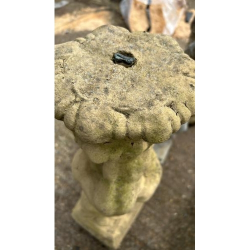 1205 - A RECONSTITUTED STONE BIRDBATH BASE, DEPICTING A CHERUB, 82CM (H) / ALL LOTS ARE LOCATED IN SL0 9LG,... 