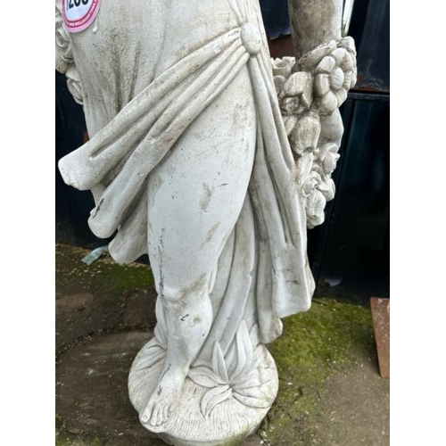 1206 - A LARGE MARBLE STATUE OF A DRAPED LADY WITH FLORAL FEATURES, 176CM (H) X 60CM (W) X 85CM (D), HAS UN... 