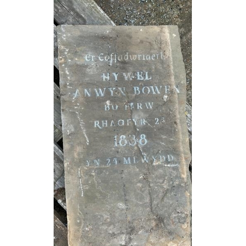 1209 - THREE PROP HEAD STONES WITH WELSH ENSCRIPTIONS, RECLAIMED FROM WINTER WONDERLAND IN WINDSOR, EACH AP... 