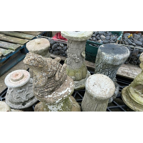 1216 - TWELVE ASSORTED PIECES OF STONEWARE TO INCLUDE MOSTLY PLINTHS AND BIRDBATH BASES, 42CM (H) / ALL LOT... 