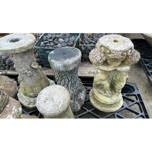 1216 - TWELVE ASSORTED PIECES OF STONEWARE TO INCLUDE MOSTLY PLINTHS AND BIRDBATH BASES, 42CM (H) / ALL LOT... 