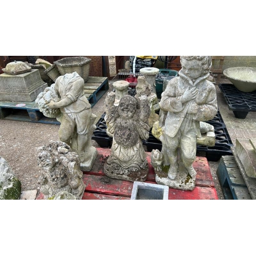 1217 - SEVEN PIECES OF STONEWARE INCL. ORNAMENTS, STATUES AND PLANTERS, MOSTLY DAMAGED / ALL LOTS ARE LOCAT... 