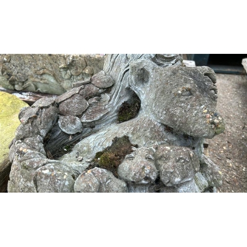 1219 - A RECONSTITUTED STONE DOG AND PUPPY FEATURE BIRDBATH, 60CM (H) / ALL LOTS ARE LOCATED IN SL0 9LG, RE... 